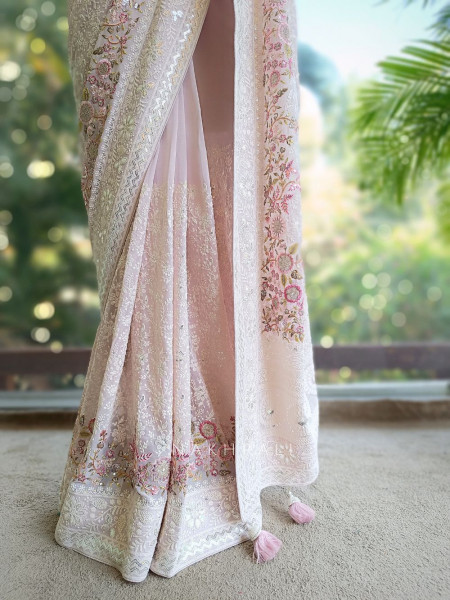 Ecru Grace  Purple Embroidered Elegance Saree with Sequin Detailing