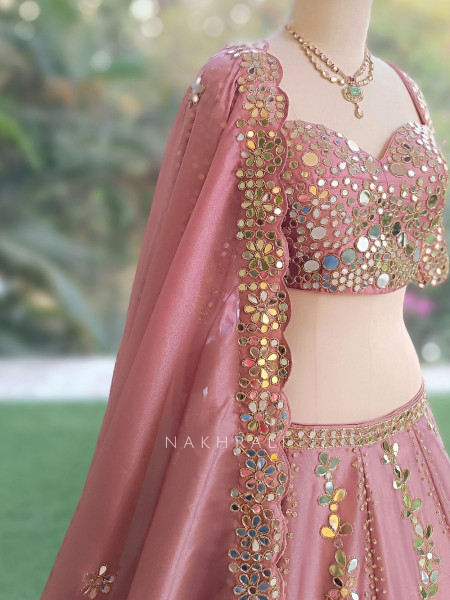 Aaina-e-Gul Pink Tissue Silk & Organza Silk Lehenga