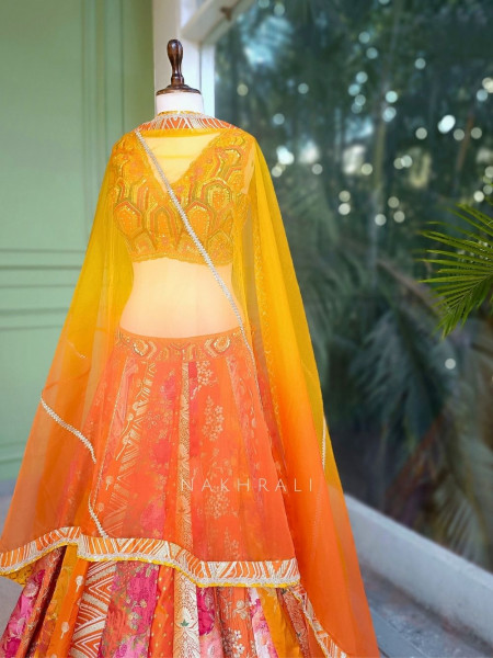 Aahana Orange Embroidered Lehenga Set