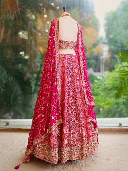 Ruhani Magenta Brocade Lehenga with Zari and Sequin Work