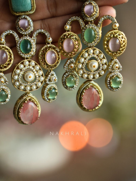 Iraaya  Sea Green Multistone Statement Earrings