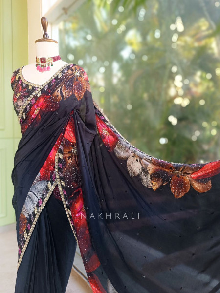 Midnight Petal Party Saree with Sequin Work