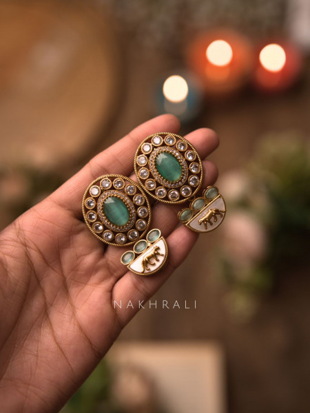Zareen Sea Green Polki Style Choker Set with Matching Earrings