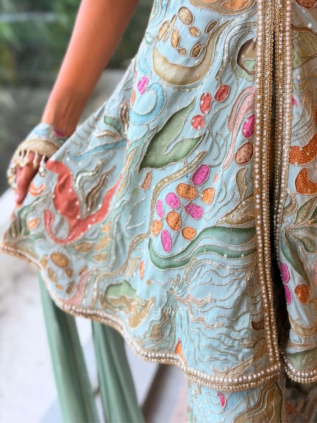 Fiorella Halter Sea Green Sharara Set