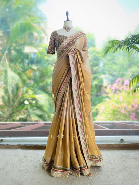 Kairi Mehendi Green Saree with Zari And Mirror Work