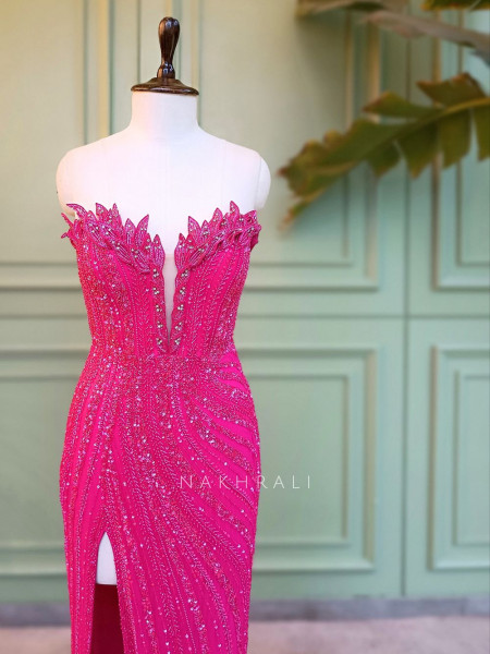 Fuchsia Flame Magenta Soft Net Gown