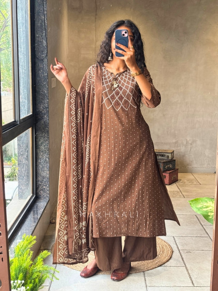 Navira Brown Printed Kurta Palazzo Set with Dori Detail
