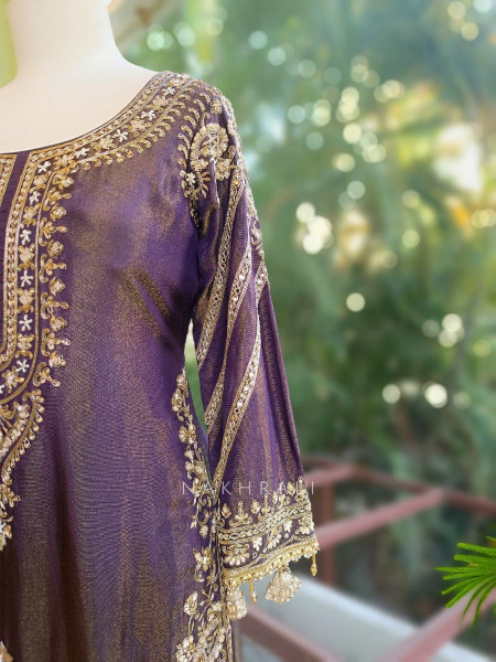 Zorynth Purple Kurta Sharara Set with Zari Embroidery