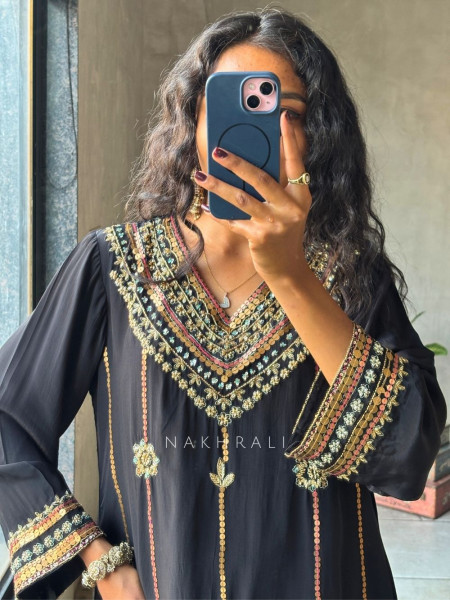 Amaya Boho Black Rayon Palazzo Kurta Set
