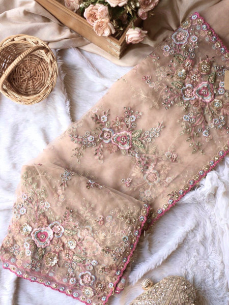 Glitter & Glam Dusty Peach Saree with Readymade Blouse