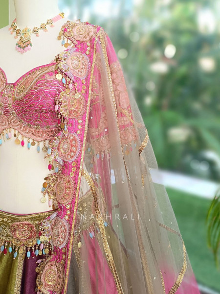 Sargam Multi-Paneled Peacock Feather Lehenga