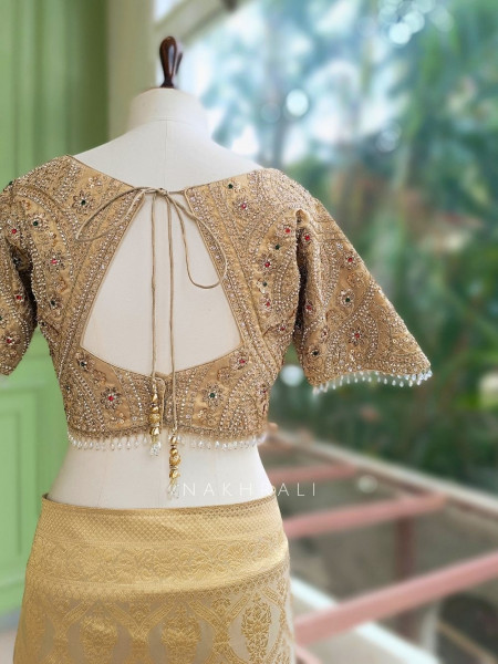 Resham Pista Green Saree with Readymade Blouse
