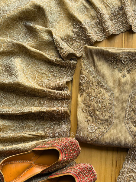 Svaran Lata Cream Banarasi Brocade Saree with Cut Dana Work