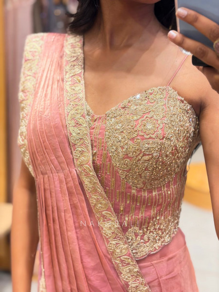 Aarini Pink Drape Saree with Embroidered Corset Blouse