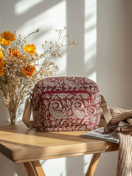 Jaipuri Red Quilted Cotton Sling Bag