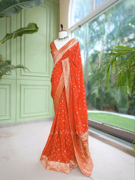 Asmi Orange Banarasi Khaddi Georgette  Saree
