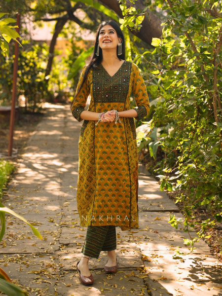 Rozana Mustard Cotton Kurta