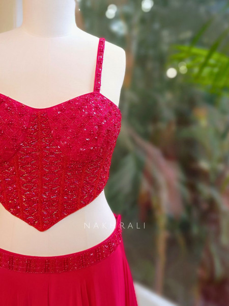 Rivara Red Corset Lehenga Set with Cut Dana Work