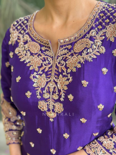 Aarohi Purple Zardozi Kurta Palazzo Set