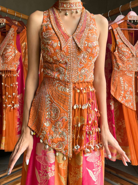 Urban Rust Banarasi Silk Brocade Indo-Western Palazzo