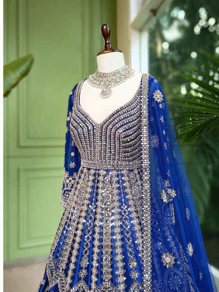 Vanshika Blue  Anarkali with Embroidered Dupatta
