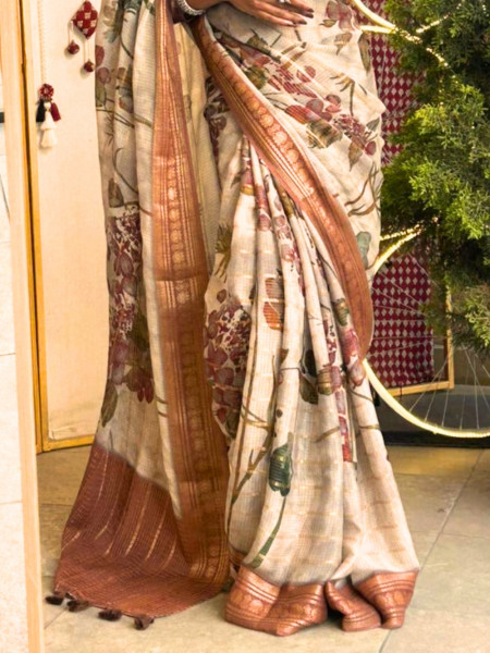 Vijay Laxmi Brown Chanderi Saree with Zari work