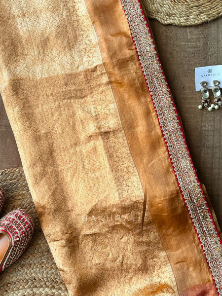 Kanika Golden Saree with Contrast Embroidered Blouse Work