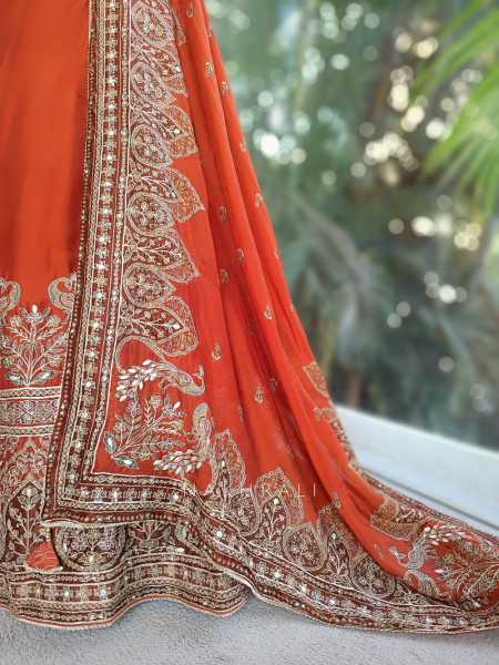 Vrishti Brick Lehenga Set with Peacock and Sequin Embroidery