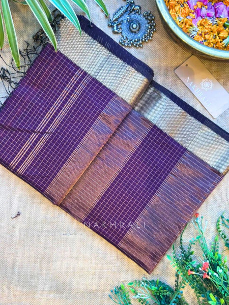 Vasundhara Purple Maheshwari Zari Check Saree with Running Blouse Piece