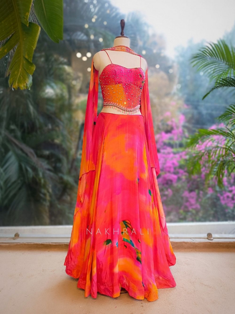 Image of Kivara Multicolor Corset Lehenga Set with Stone Work