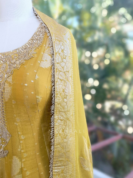 Noorza Mustard Zari Anarkali Set