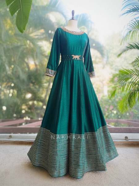 Zivara Emerald Green Zari & Gota Anarkali Set