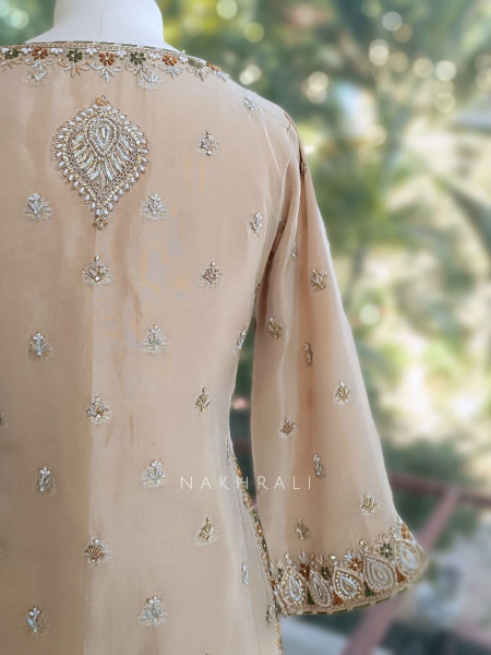 Swarnak Beige Suit Set with Zari Embroidery Work