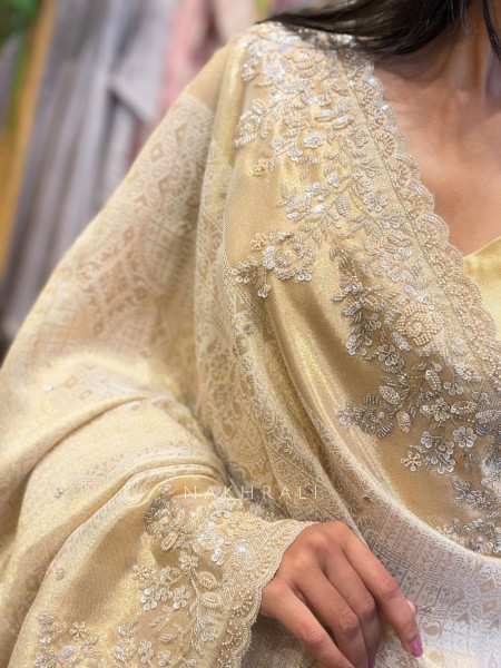 Soraya Golden Saree with Cut Dana Sequin Work