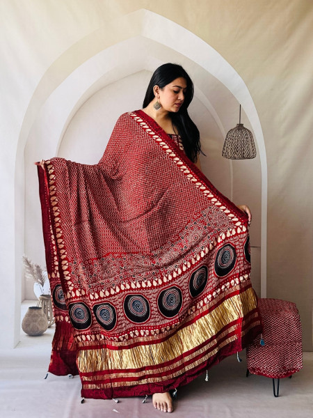 Naiyara Red Printed Modal Silk Dress Material