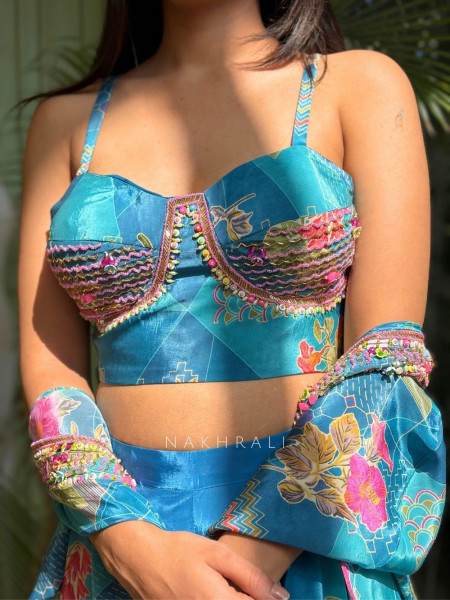 Vireya Blue Floral Cape Palazzo Set