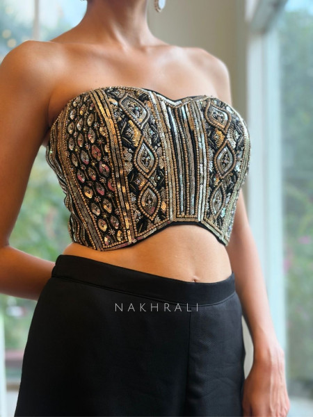 Velmor Black Indo Western Palazzo Set with Sequin Bead Work
