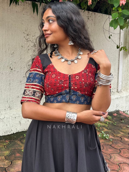 Garba Eclipse Black Maroon Pure Cotton Navratri Lehenga Choli
