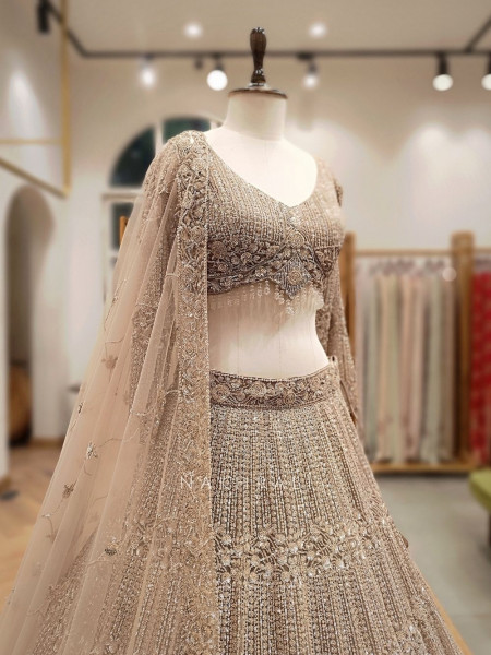 Lavika brown Net Lehenga Set with Detailed Sequin Work