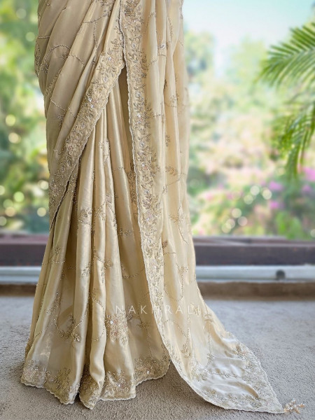 Shwetambari Golden Saree with Bead and Stone Work