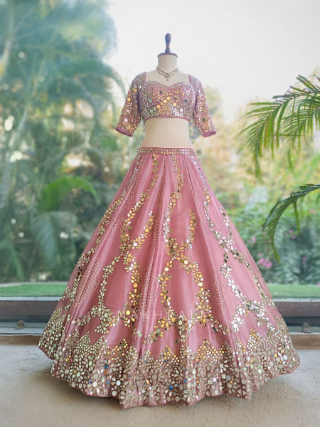 Aaina-e-Gul Pink Tissue Silk & Organza Silk Lehenga