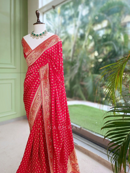 Brocade Medallion Red Banarasi Georgette Saree