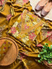 Floraison Mustard Cotton Dress Material with Mirror Work