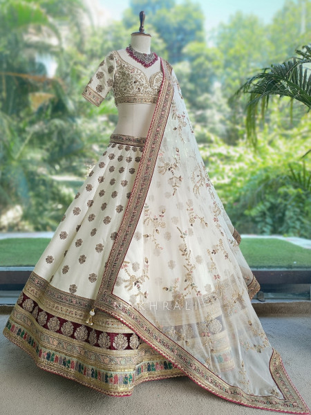 Veda Cream Raw Silk Bridal Lehenga