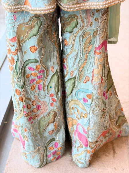 Fiorella Halter Sea Green Sharara Set