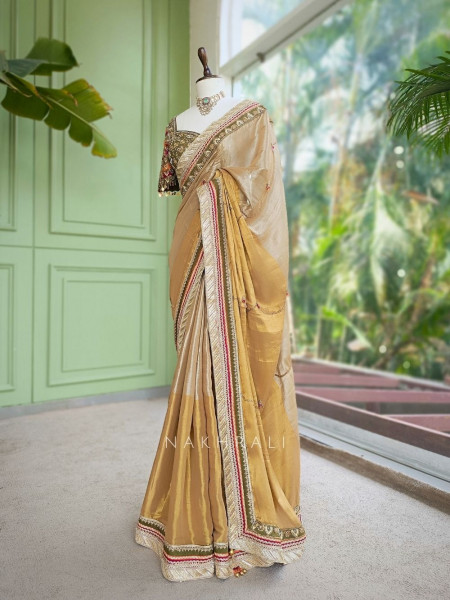 Kairi Mehendi Green Saree with Zari And Mirror Work