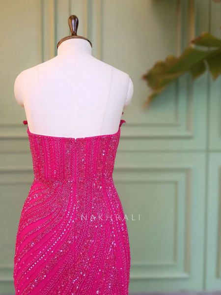 Fuchsia Flame Magenta Soft Net Gown