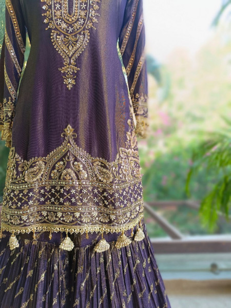 Zorynth Purple Kurta Sharara Set with Zari Embroidery