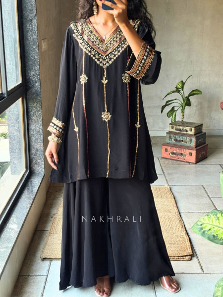Amaya Boho Black Rayon Palazzo Kurta Set