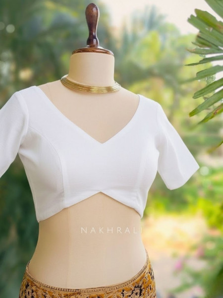 Malika Solid White Cotton Silk Blouse